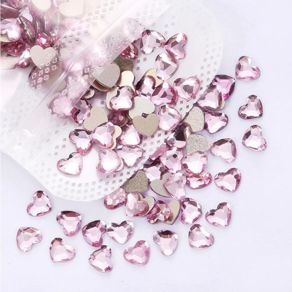 1 Bag 100 Pieces Mini Heart-Shaped Glass Drill Flat-Bottom Love Nail Chamrs 6mm Hearts Jewelry Parts for Valentine Decoration&*&