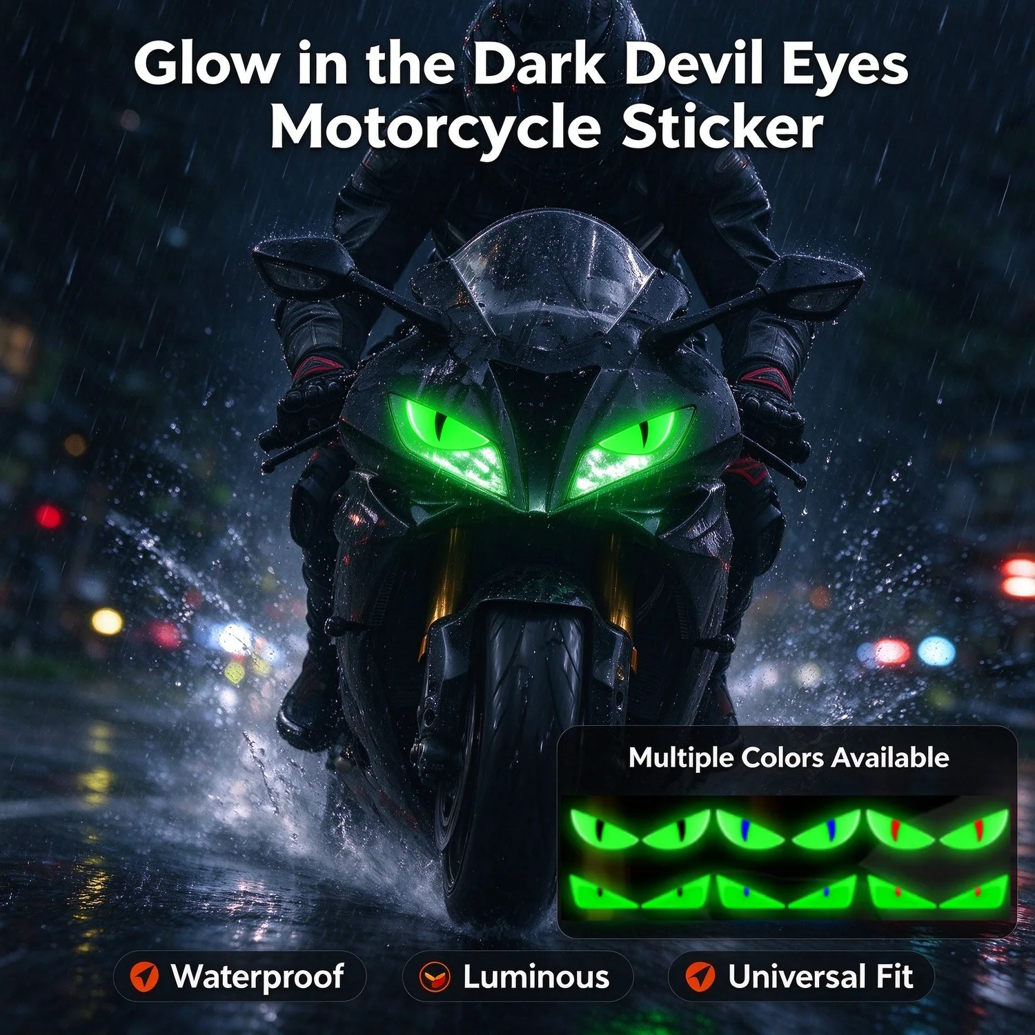 Reflective Devil Eye Stickers for Motorcycle, Glow in Dark Waterproof Luminous Decal, Universal Car Helmet Decor Stickers