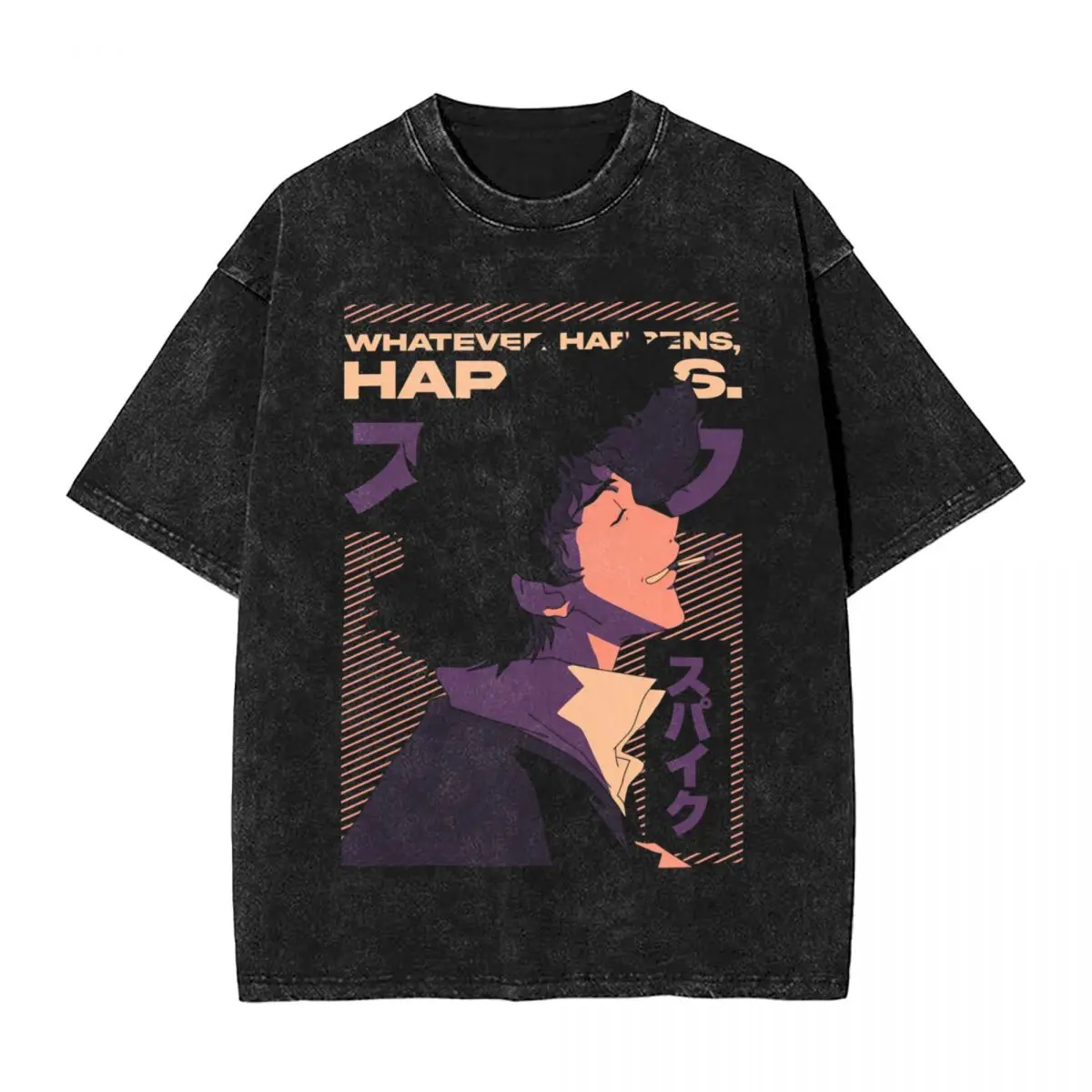 Manga Cowboy Bebop Spike Spiege Graphic T Shirt Vintage Washed Oversized T-Shirts Short Sleeve Cotton Soft Tee Men Women Clothes