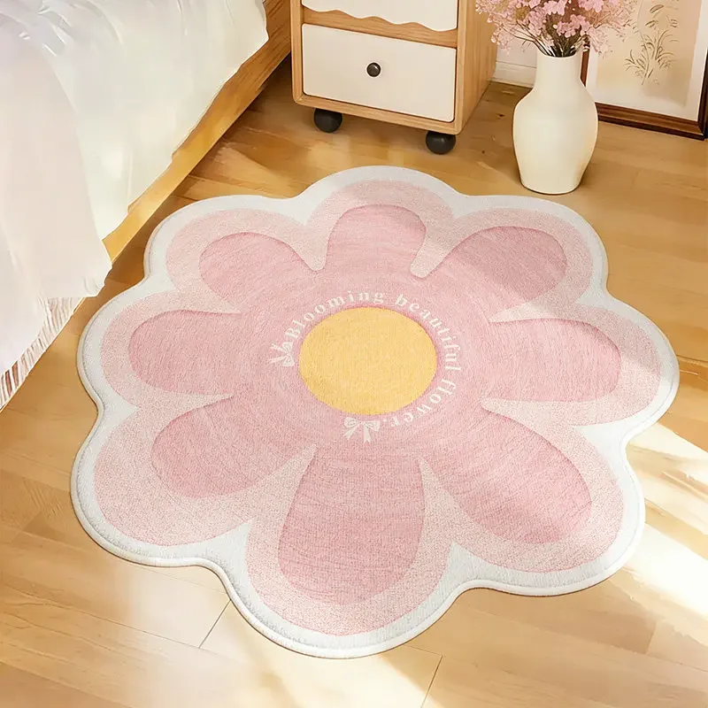 Flower Pattern Living Room Decoration Girl Carpet Irregular Shape Rugs for Bedroom Fluffy Soft Lounge Floor Mat Thick Plush Rug