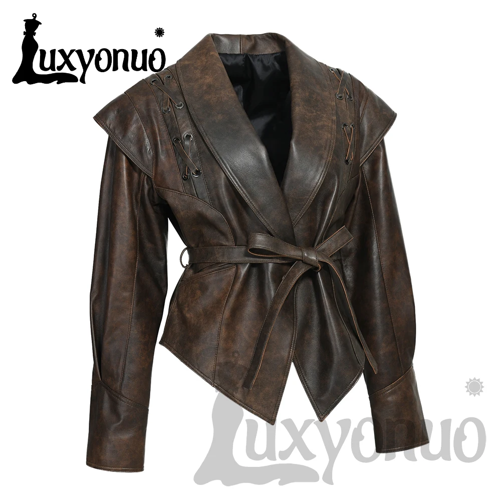 Luxyonuo-Veste en cuir véritable mince pour femme, manteau en peau de mouton pour femme, mode printemps et automne, nouveauté, 2024