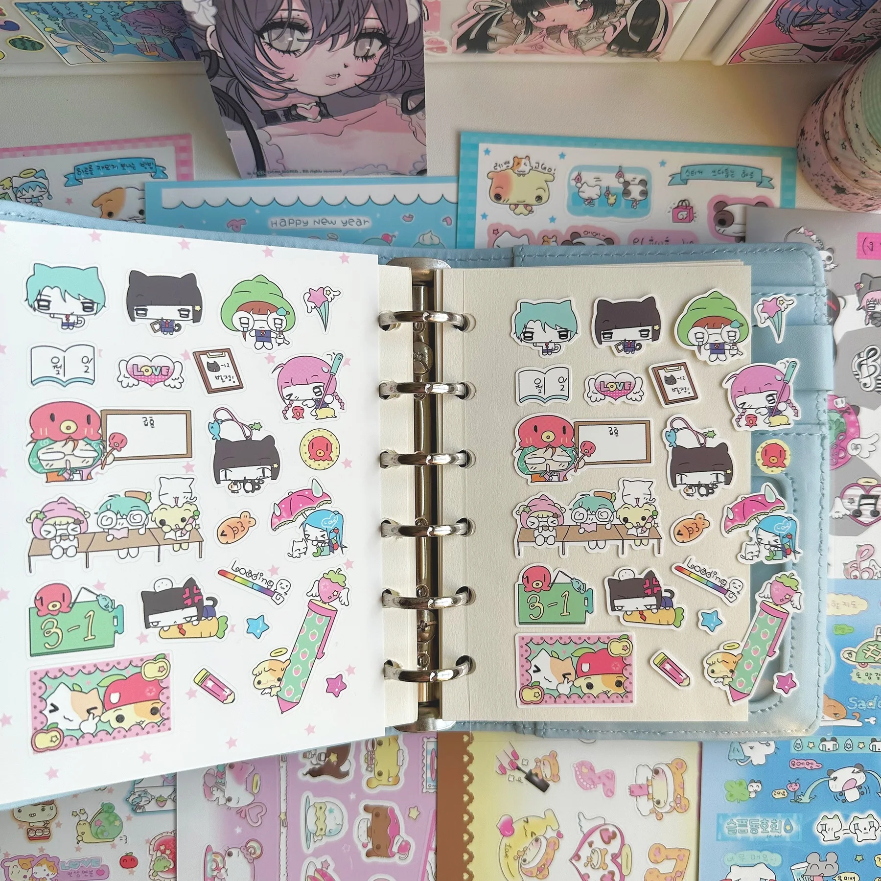 1/9PCS Korean Cartoon Animal Cute Daily Stickers Cute Girl Sticker Hand Account Diary Notebook Scrapbook DIY Decorative Stickers