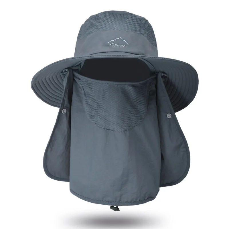 Summer Sun Protection Big Size 62CM Bucket Hats 3-piece Sunscreen Climbing Hat Sun Hat with Neck Flap Removable Fishing Hat New