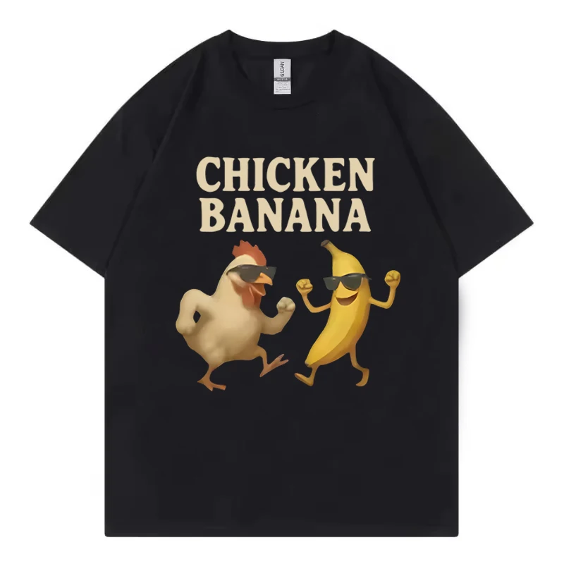 Chicken Banana Print T-shirts for Men Women Summer Casual Fashion Funny Streetwear Y2K Tops Crew Neck Short Sleeve T-shirts