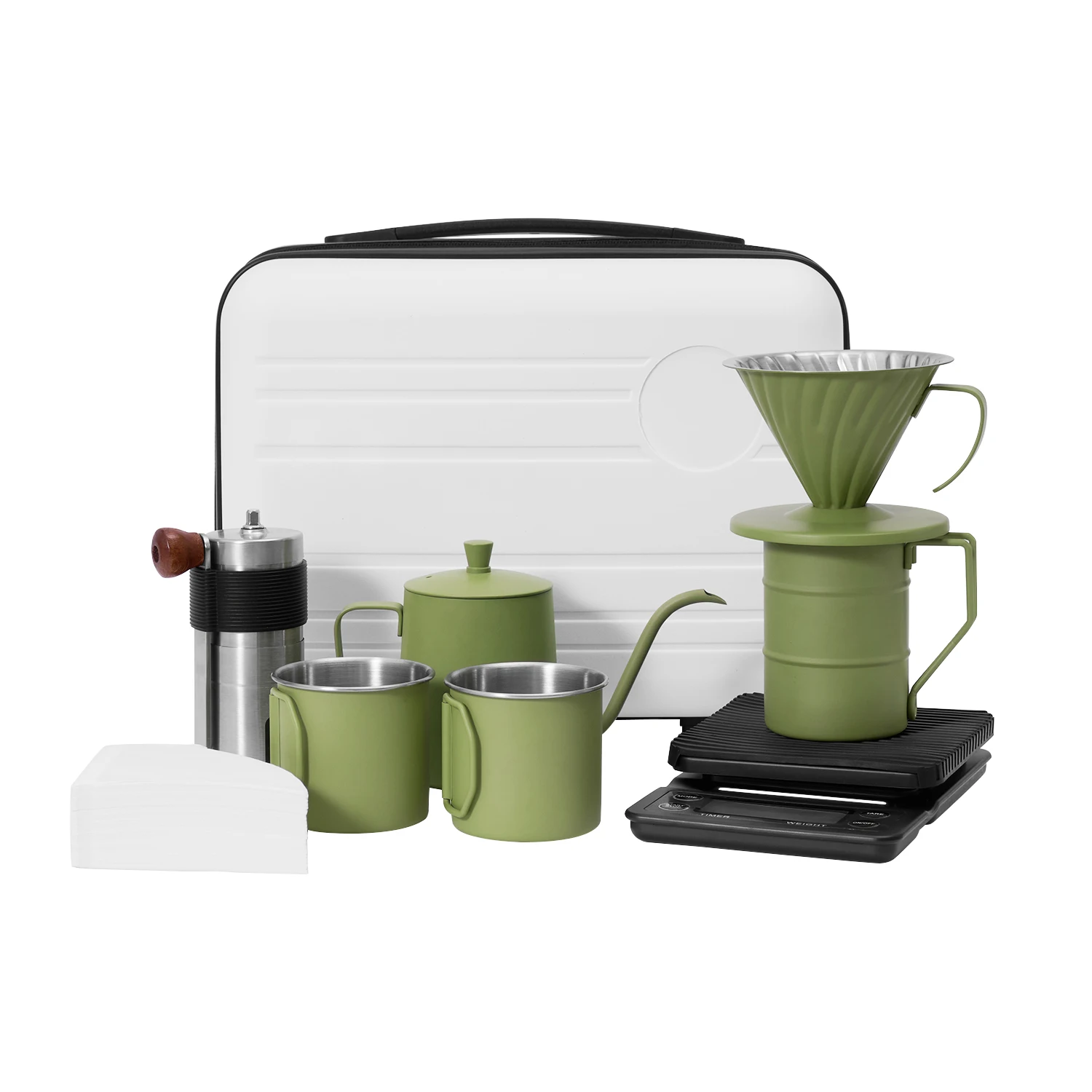 New 8 Pcs Arabic Outdoor Coffee Travel Sets Tools with Pour Over Kettle Manual Grinder Drip Hand Coffee Maker Kit Coffee Set