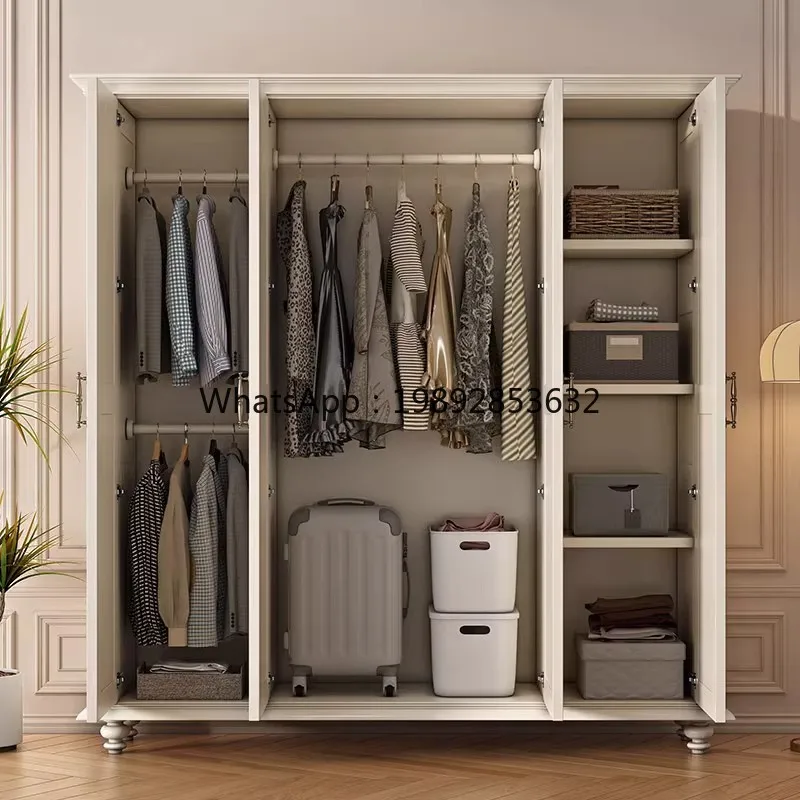 YFY European Style White Cream Full Solid Wood Wardrobe Three-Door Four-Door Home Bedroom Natural Wood