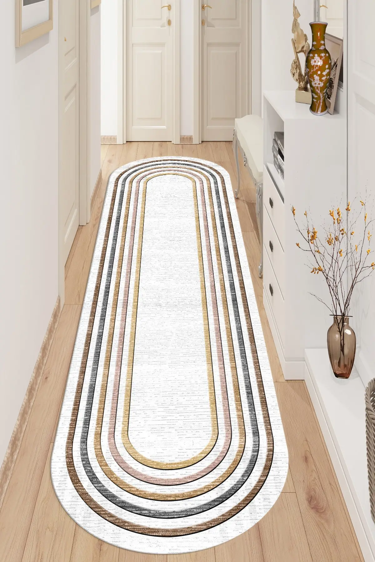 

DOLBOVI digital printed non-slip base washable 3d Trend striped white floor carpet