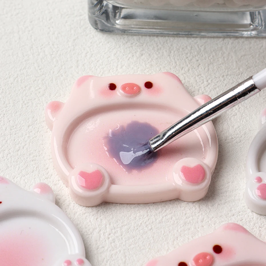 2pcs Cartoon Pig Cat Color Palette Nail Art Mixing Color Drawing Pallet Gel Polish Nail Painting Board Palette Manicure Tools