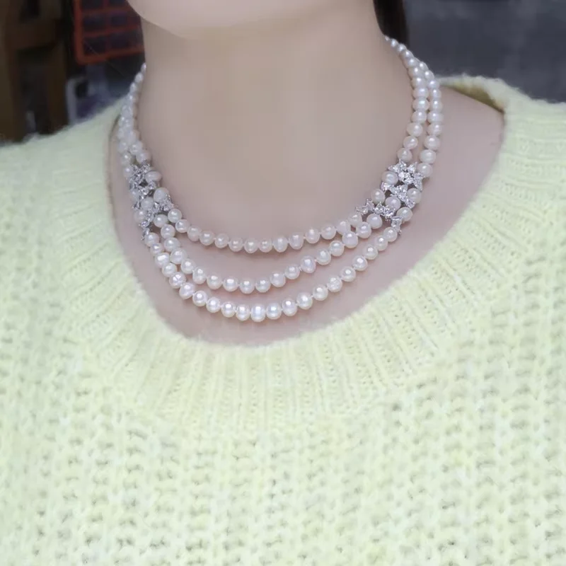 

Ювелирные изделия Натуральный белый жемчуг 18-20 дюймов 2-прядное ожерелье из белого жемчуга