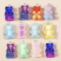 10Pcs Candy Color Bear Pendant Charms for Necklace Bracelet Earrings Jewelry Making Diy Findings Resin Bears Christmas Making