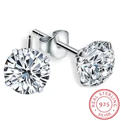Classic Moissanite Stud Earrings, S925 Silver D Color Brilliant Round Cut Lab Created Diamond Wedding Engagement Earrings MSE004