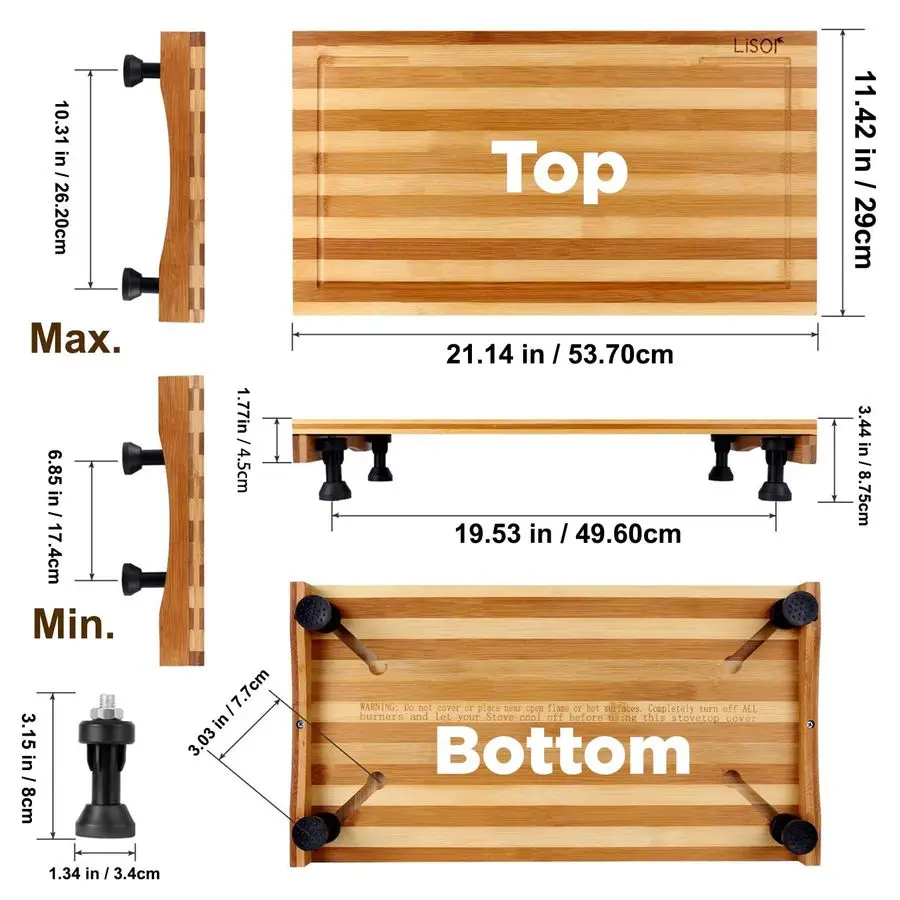 調節可能な脚付きコンロカバーアンプカウンタートップまな板、21.14 x 11.42インチ、電気ストーブ用の両用まな板