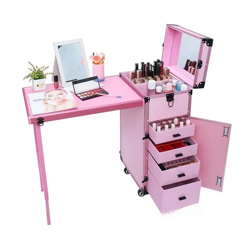 

Portable Makeup Artist Nail Tables Foldable Nail Manicure Table Salon Furniture Creative Multi-function Pull Rod Makeup Table Bu