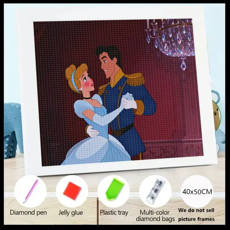 

1 шт. 5D полный набор для алмазной живописи, романтическая Золушка и принц, очаровательная танцевальная сцена, набор для рисования кристаллов и больших драгоценных камней своими руками для