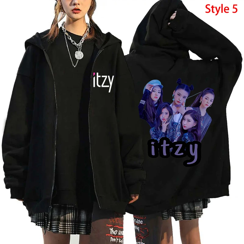 Kpop Itzy Fashion Men Women Zipper Hoodie Sweatshirt Harajuku Autumn Winter Long Sleeve Fleece Oversized Y2k Zip-up Jacket Coats