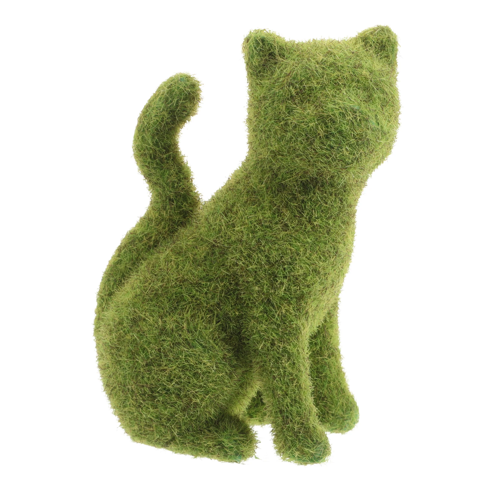

Green Flocked Kitten Statue Faux Moss Covered Cat Animal Unique Accessories Outdoor Lawn Courtyard Balcony Decoration