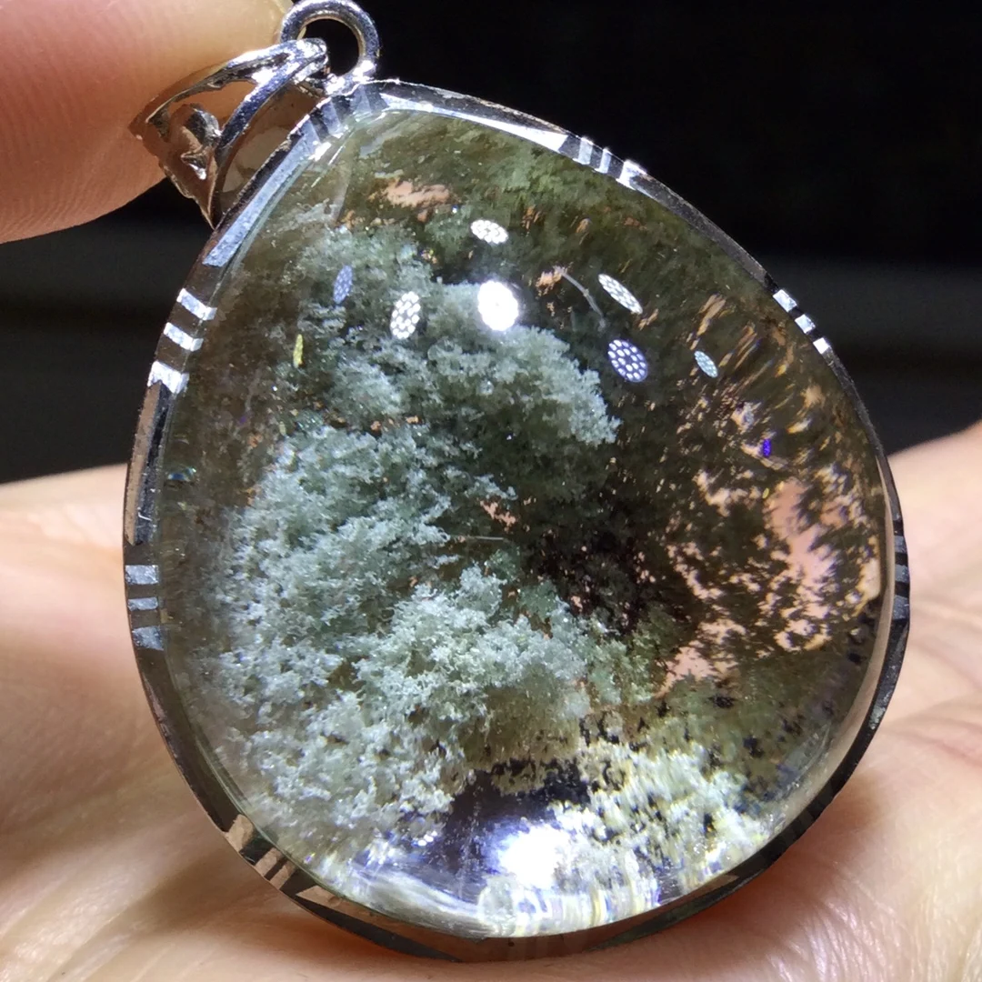 

Natural Green Phantom Quartz Pendant Jewelry Round Women Man 32.5*28.5*18mm Water Drop Necklace Phantom Rare Garden AAAAAA
