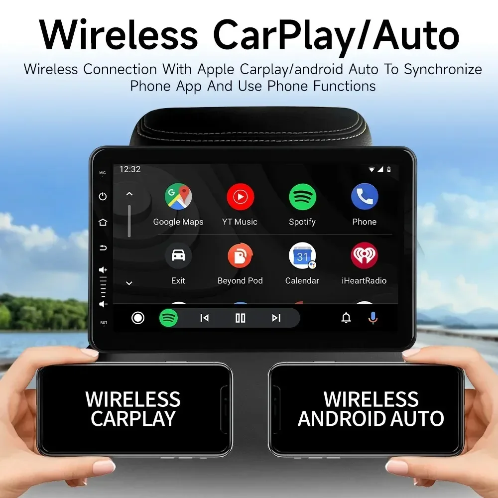 Headrest Monitor Display IPS Android 12 2G+32G Touch Screen For Car Rear Seat Player Carplay/Auto Online download Video Music