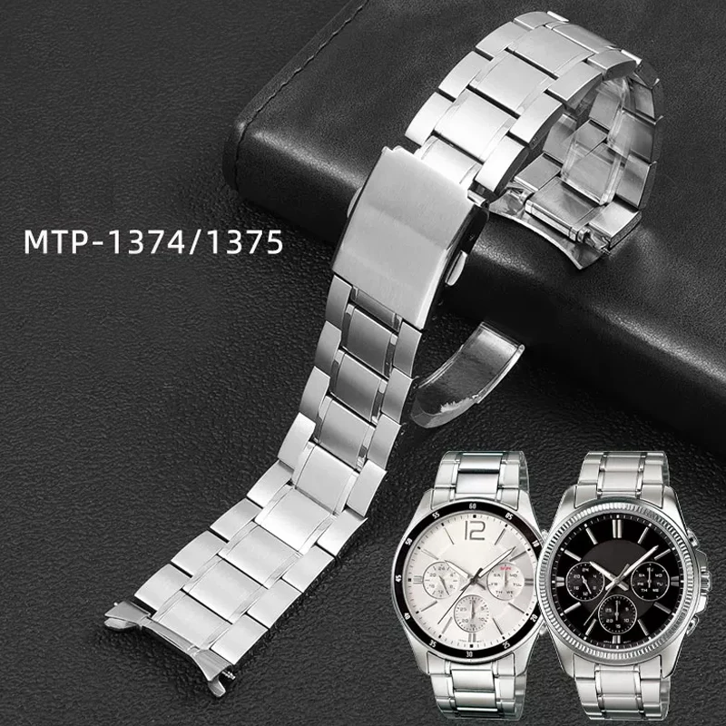 Correa de reloj de 22mm para reloj Casio, correa de acero inoxidable para MDV106 MDV107 MTP 1375 MTP 5374 MTP1374, hebilla plegable
