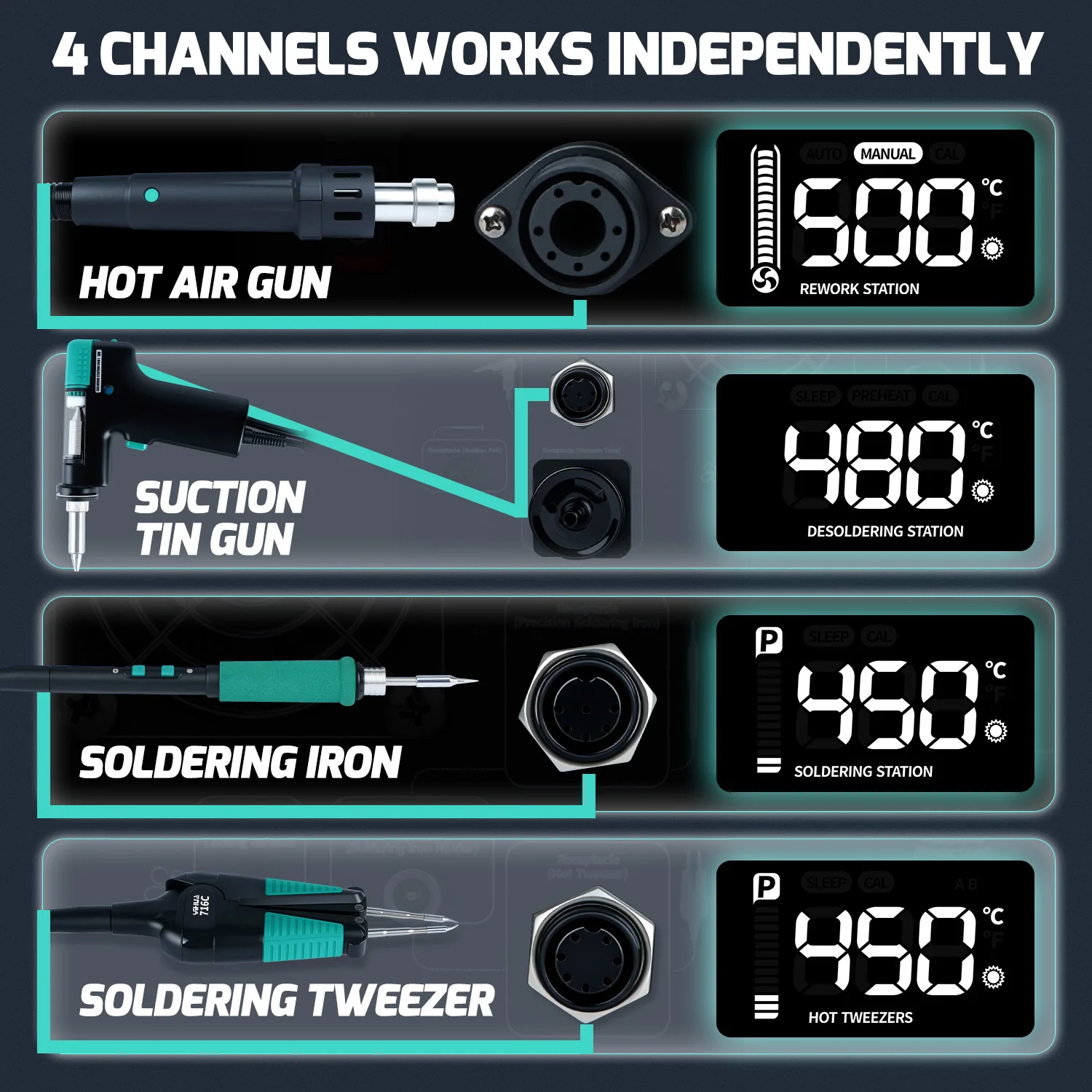 948D-IV 5-in-1 محطة إعادة العمل مع القصدير شفط بندقية مايكرو لحام الملقط مسدس هواء ساخن لحام الحديد محطة PCB أداة لحام