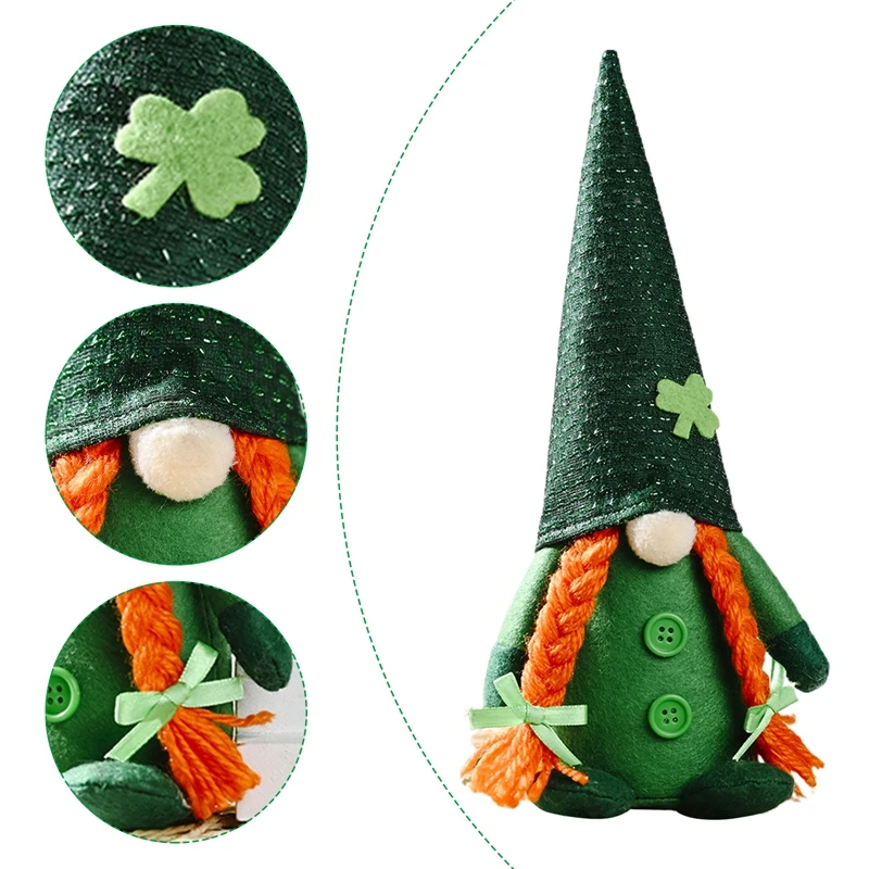 St Patrick'S Day Decoration Doll Green Plush Gnome Faceless Doll Irish Day Party Decor Saint Patrick Ornaments Irish Gifts