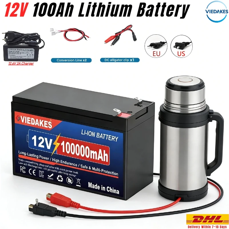 

12V LiFePO4 Battery 100Ah Deep Cycle Built-in BMS - Rechargeable for Solar RV, sprayers, Marine, Camping Off-Grid.