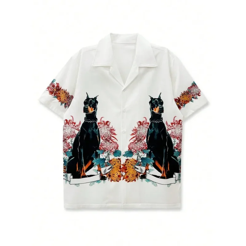 

Men's Vintage Dog Print Japanese Workwear Short Sleeve Shirt Jacket Casual Top Available in a variety of colors Plus Size S-5XL