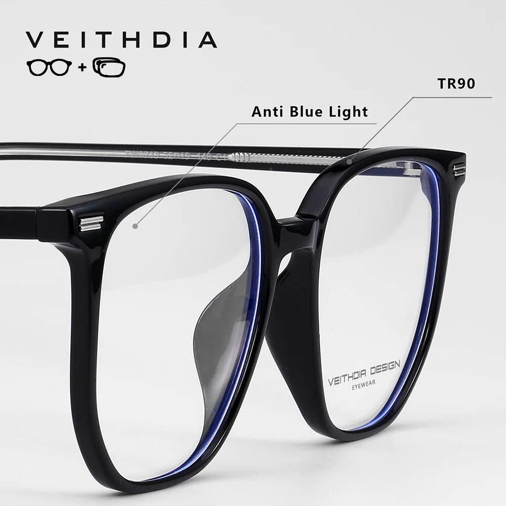 VEITHDIA Customize Myopia Photochromic fashion Anti Blue Ray Progressive Men Prescriptionomputer Glasses frame For Female P0713