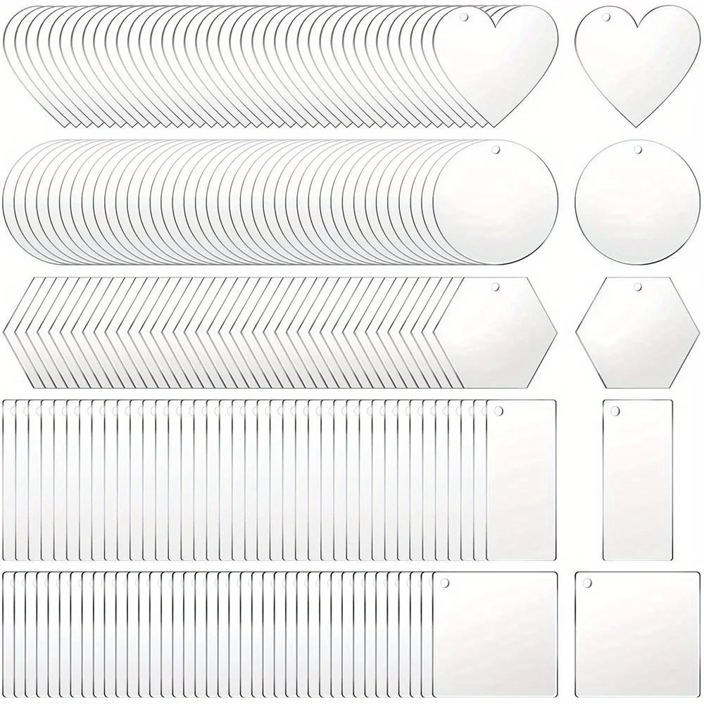 10pcs Acrylic Blanks Transparent Keychain Pendants Includes Circle Heart Square Rectangle Hexagon Shaped Star for DIY Crafts