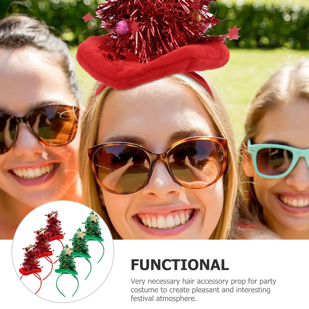 

6pcs Christmas Tree Hat Headb Women Girls Gold Velvet Bright Cloth Star Ball Xmas Hair Accessories Decorative Lightweight