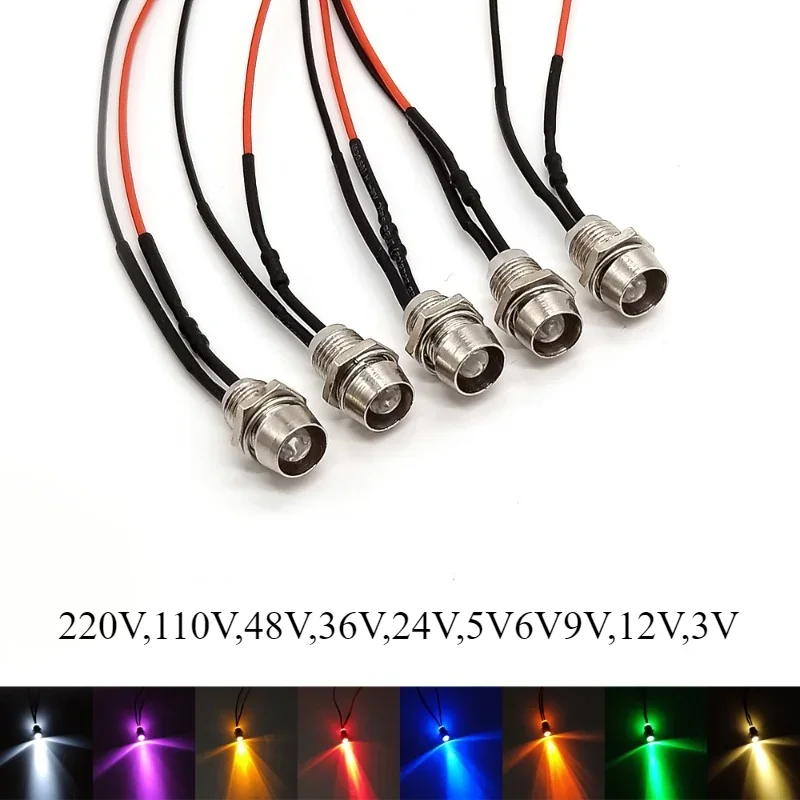 

220V,110V,48V,36V,24V,5V6V9V,12V,3V 3mm Pre-Wired LEDs Bulb Ultra Bright Emitting Diodes Indicator Lights,6mm Panel Moun