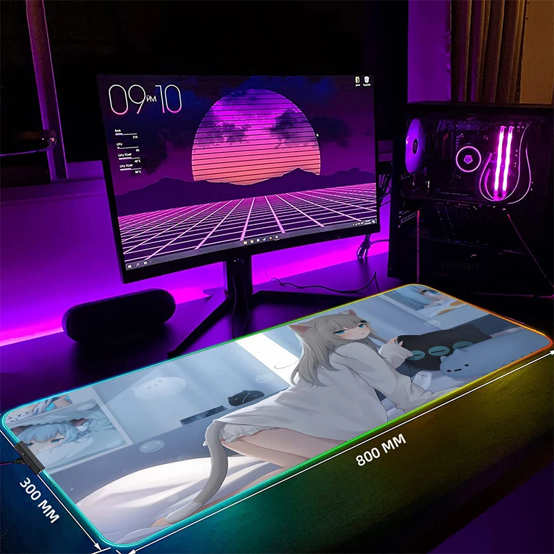 

Большой коврик для мыши RGB XXL, игровой коврик для мыши, коврик для мыши со светодиодной подсветкой, коврики для мыши Kawaii Girl Gamer, настольные коврики, коврики для клавиатуры, Настольный коврик с подсветкой