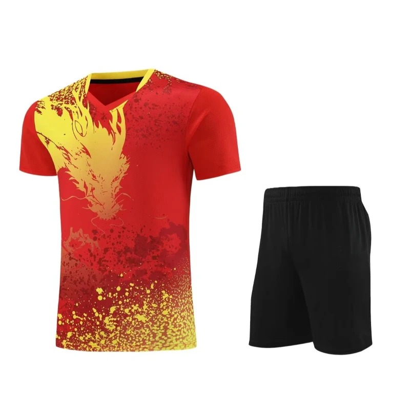2025 Summer Men Women China Dragon Print Badminton Clothes Table Tennis Sport Suits 2 Pcs Shirt And Shorts 3D Print Training Set