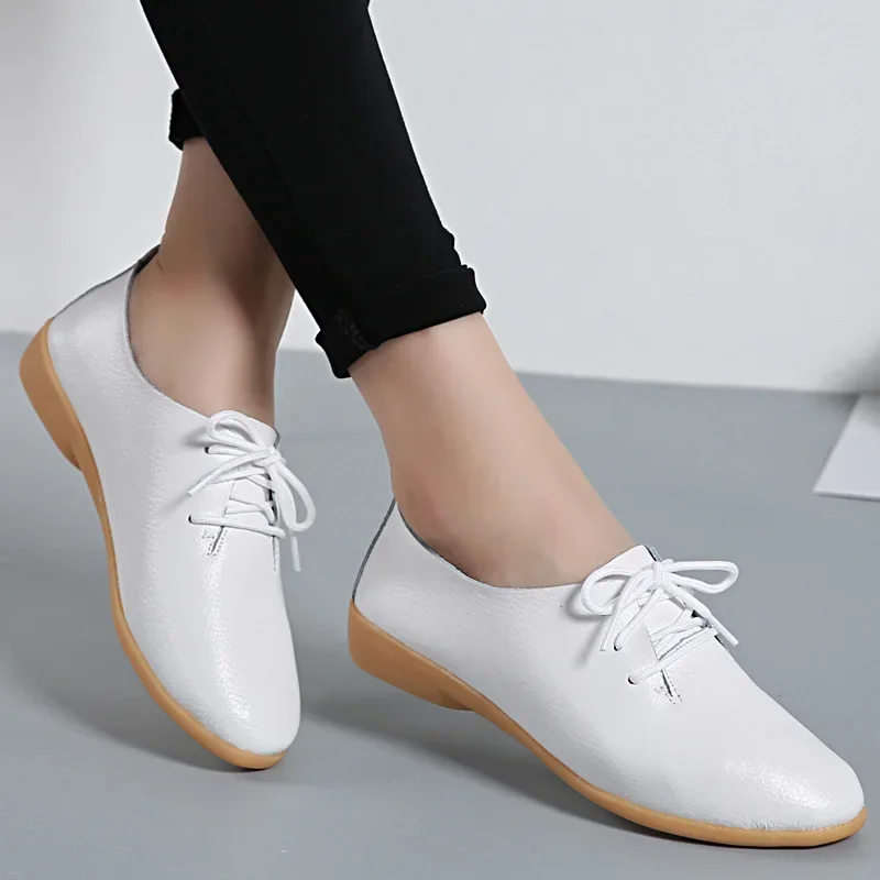 High Quality Genuine Leather Shoes for Women Summer Slip on Flat Women Shoes Soft Moccasins Casual Loafers Fashion Ballet Shoes