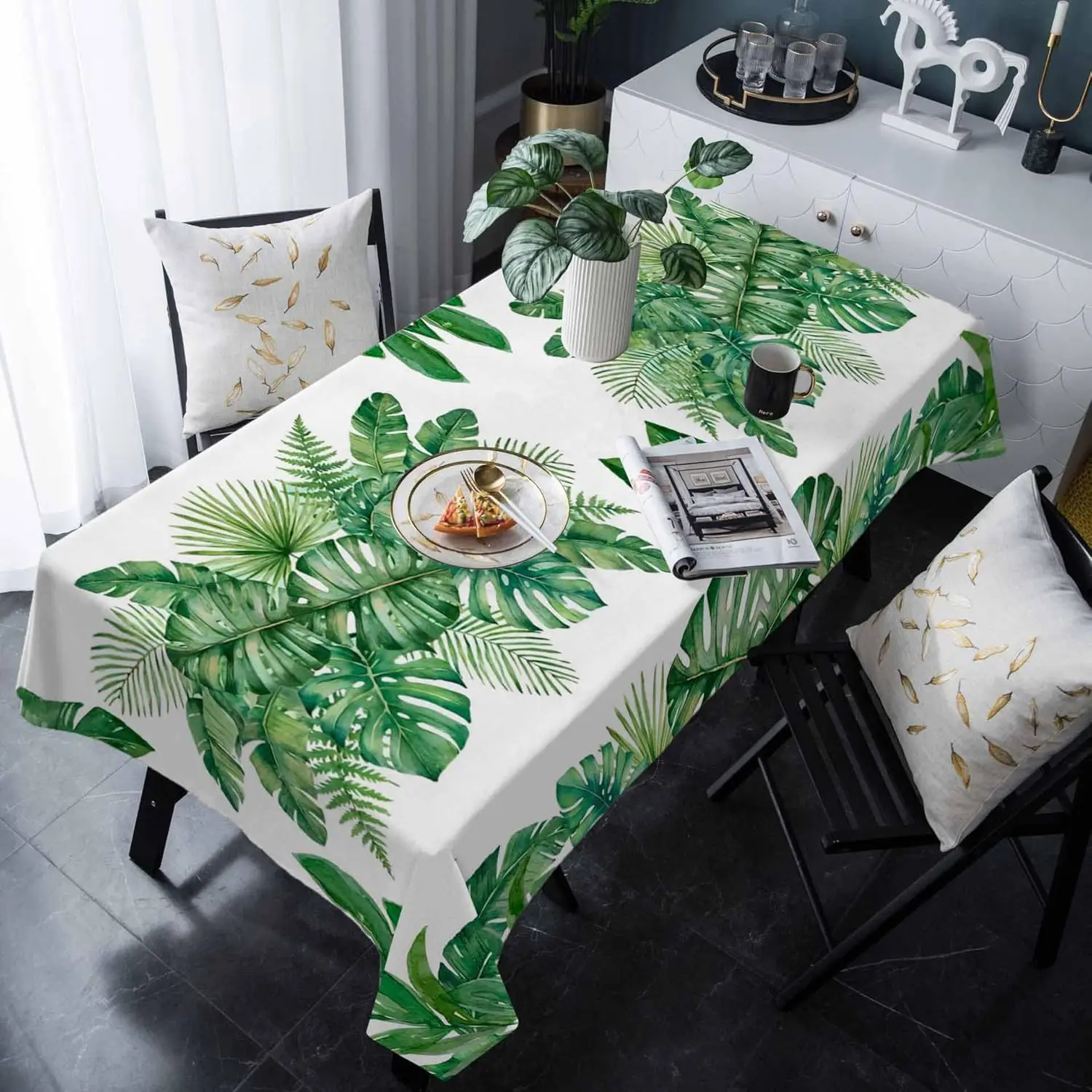 Tropical Palm Leaves Rectangle Tablecloth for Table Decor Summer Monstera Leaf Plant Kitchen Dining Table Cloth Home Party Decor