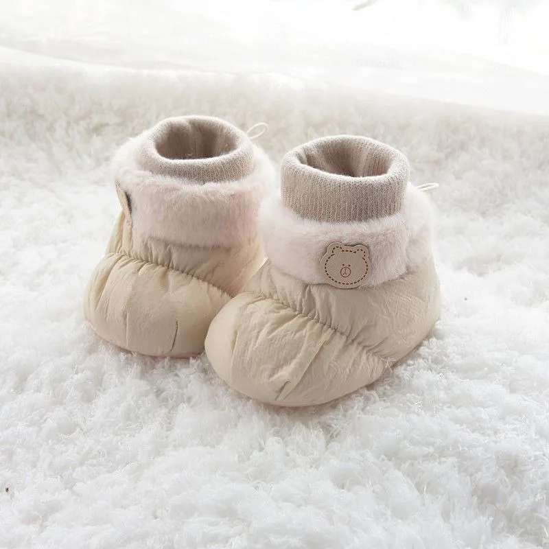 

Зимняя термодетская обувь для новорожденных девочек на флисовой подкладке, нескользящая мягкая подошва, хлопковая обувь для ходунков, хлопковая обувь для детей 0-12 месяцев