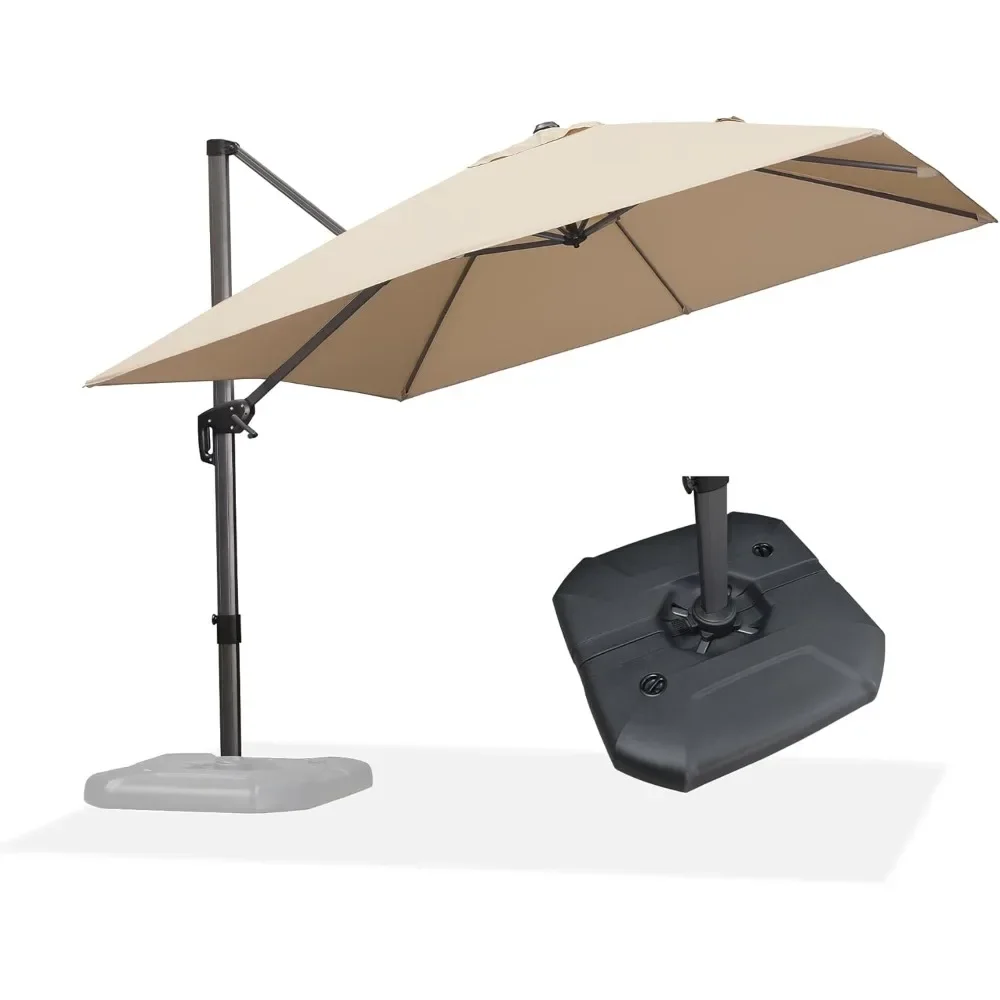 

10 Feet Patio Umbrella, with Base Outdoor Cantilever Square Umbrella Aluminum Offset Umbrella with 360-degree Rotation