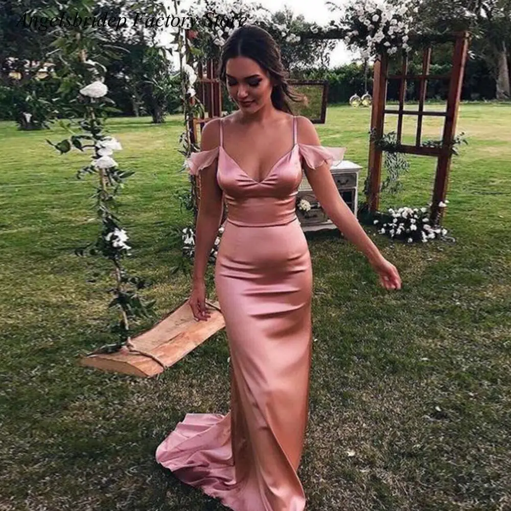 

Angelsbridep Arabic Evening Dresses V-neck Spaghetti Straps Mermaid Satin Formal Prom Gown Party Dress Abendkleider 2022 Dubai