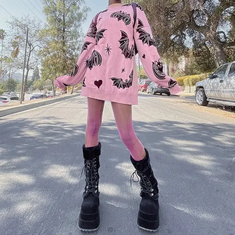 Deeptown-suéter gótico Y2K para mujer, Jersey de punto con estampado japonés Harajuku, de manga larga, de gran tamaño, informal, para otoño