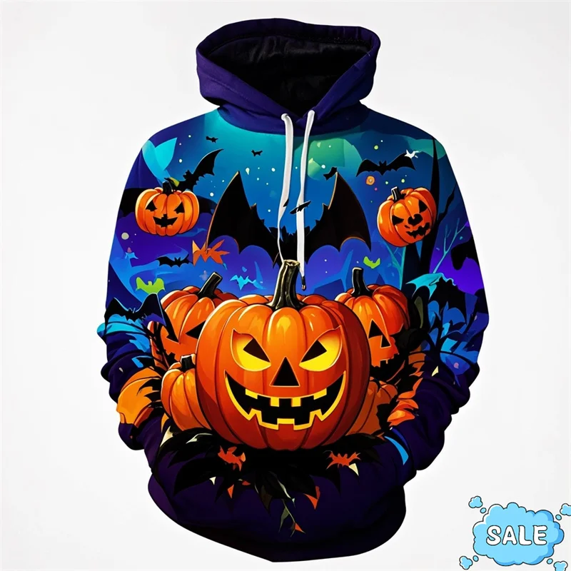 Harajuku 3D Halloween Day Printed Hoodies All Saints' Day Pumpkins Graphic Hooded Sweatshirts Men Fashion Funny Pullovers Hoodie