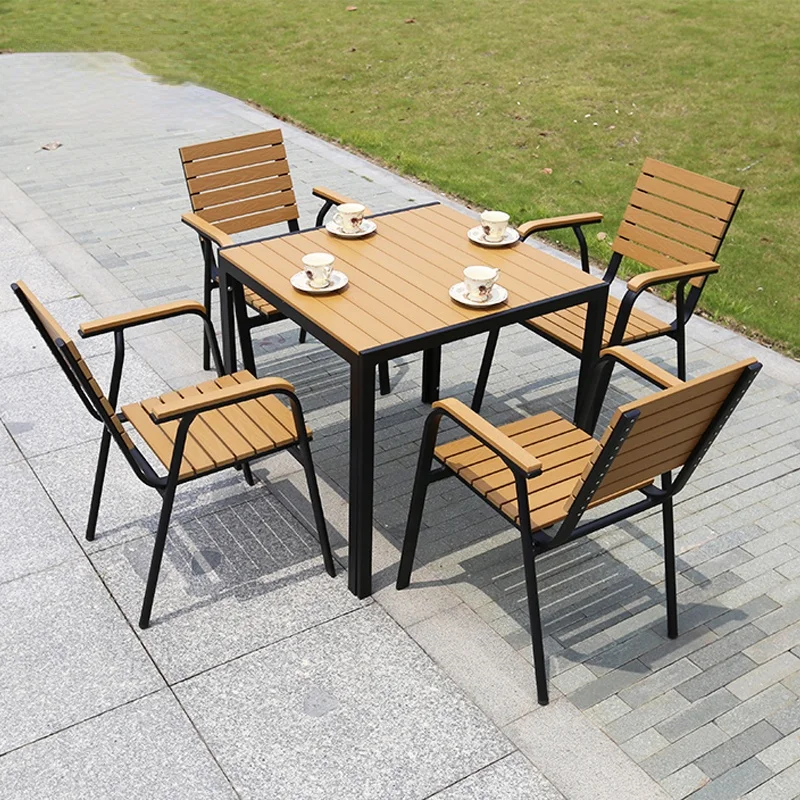 Outdoor Coffee Shop Milk Tea Shop Moisture-Proof Wooden Furniture Courtyard Garden Balcony Leisure Plastic Wood Table and Chair