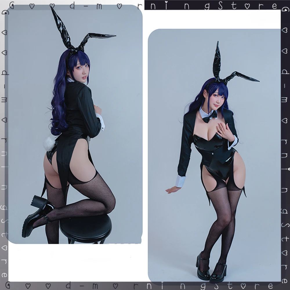 anime My Dress-Up Darling Kitagawa Marin Cosplay black pu Bunny Girl Marin Kitagawa Wig Bunny Ear Cosplay pu Costume Outfit