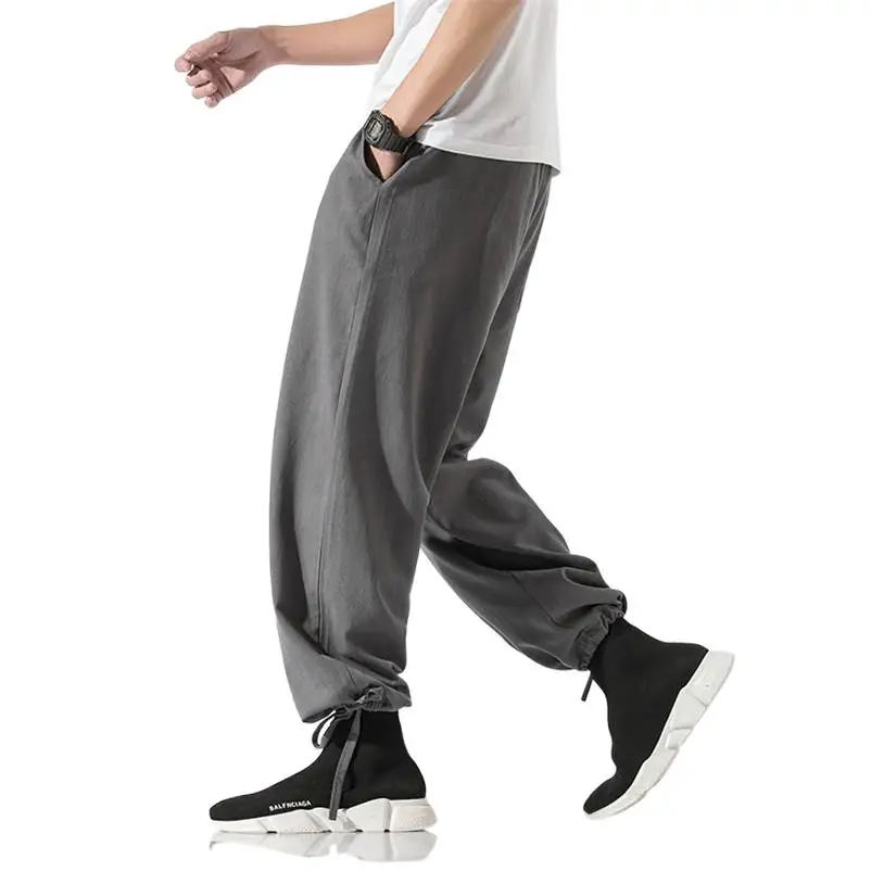 

Autumn Summer Plus size Men Long Pants 5XL 6XL 7XL High Waist Cotton linen Comfortable Soft Large Size Trousers 10 Colors