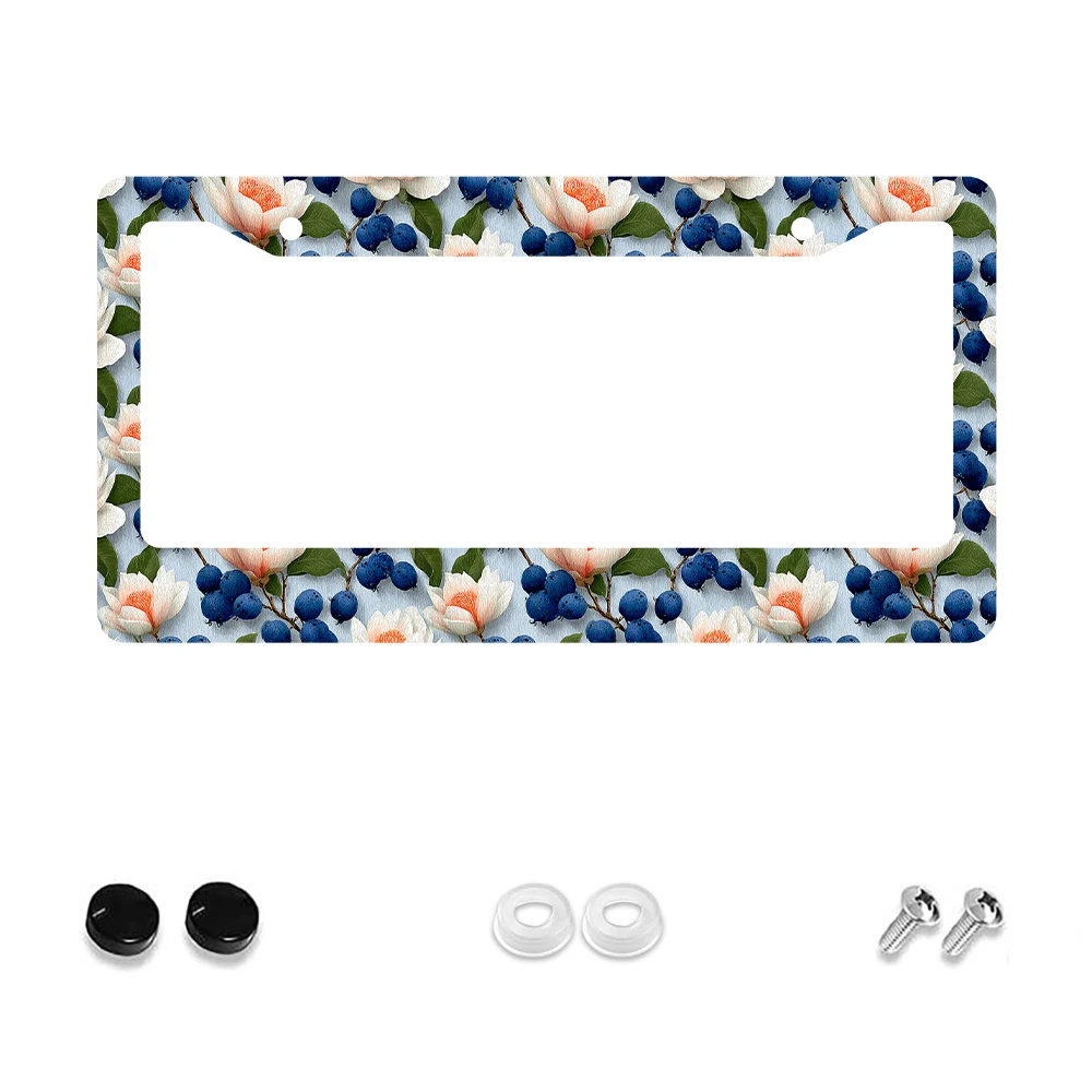 

1pc Blue and White Floral Pattern 2-Hole License Plate Frame, Aluminum Material, 6x12 Inches, with Screw Kit, Retro, Novelty, C