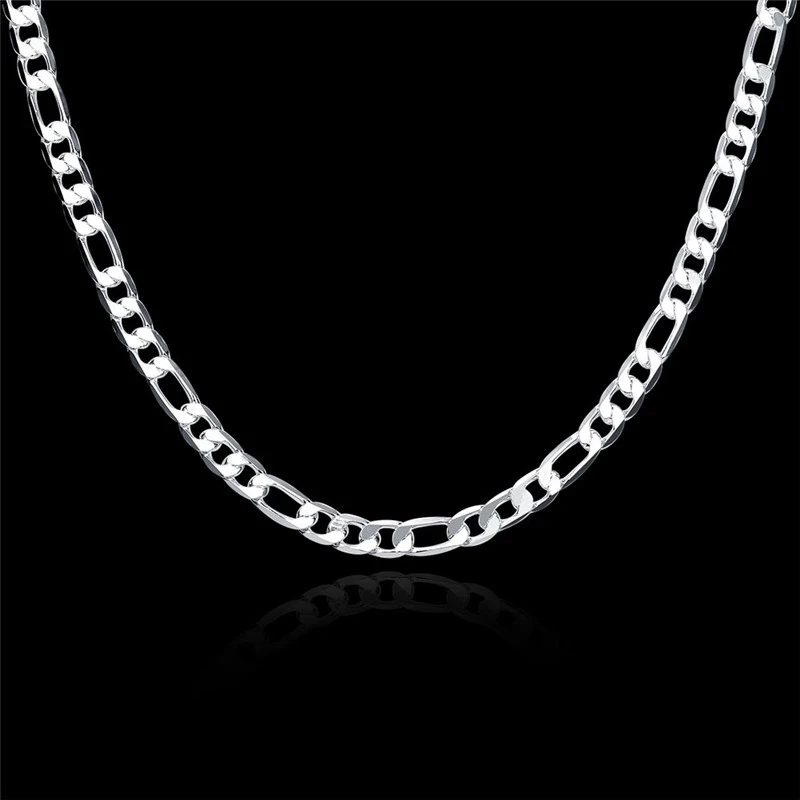 

Charm Fashion 925 Sterling Silver Necklaces Classic 6mm Chain Jewelry 20 Inches For Women Party Christmas Gifts