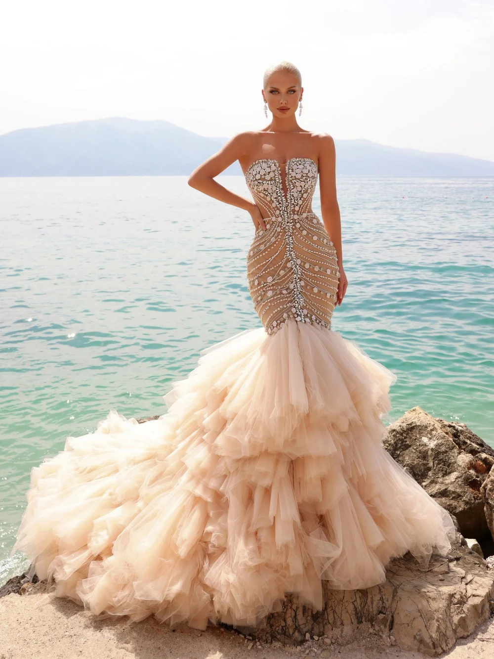 Solemn Fishtail Prom Dress 2025 Charming Mermaid Beaded Party Dress Elegant Sleeveless Floor-Length Evening Gowns Customized