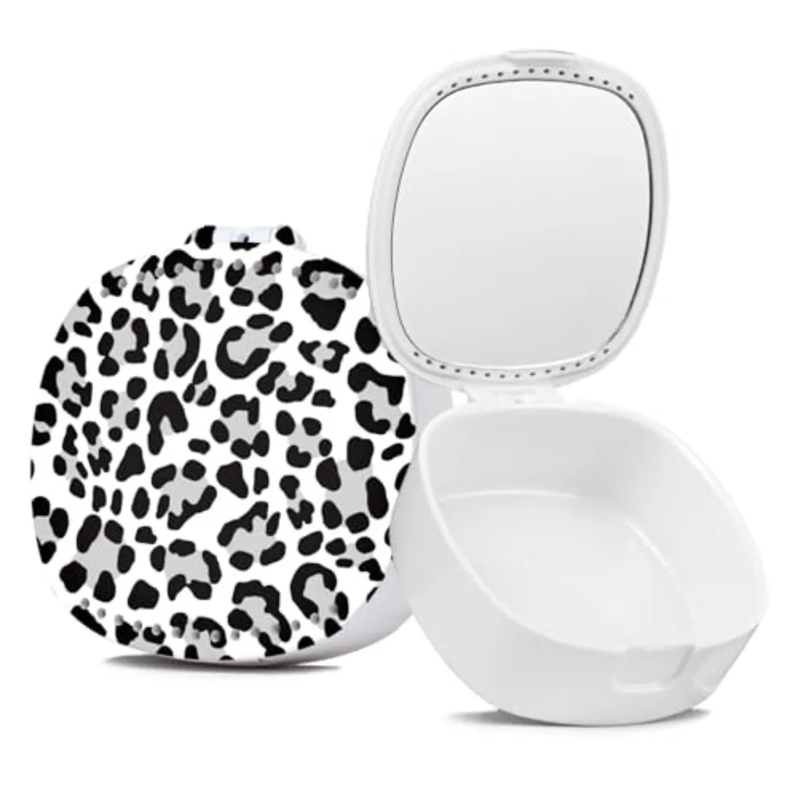 Retainer/Mouth Guard/Denture/Night Guard Case with Mirror and Ventilation Holes - Leopard Print