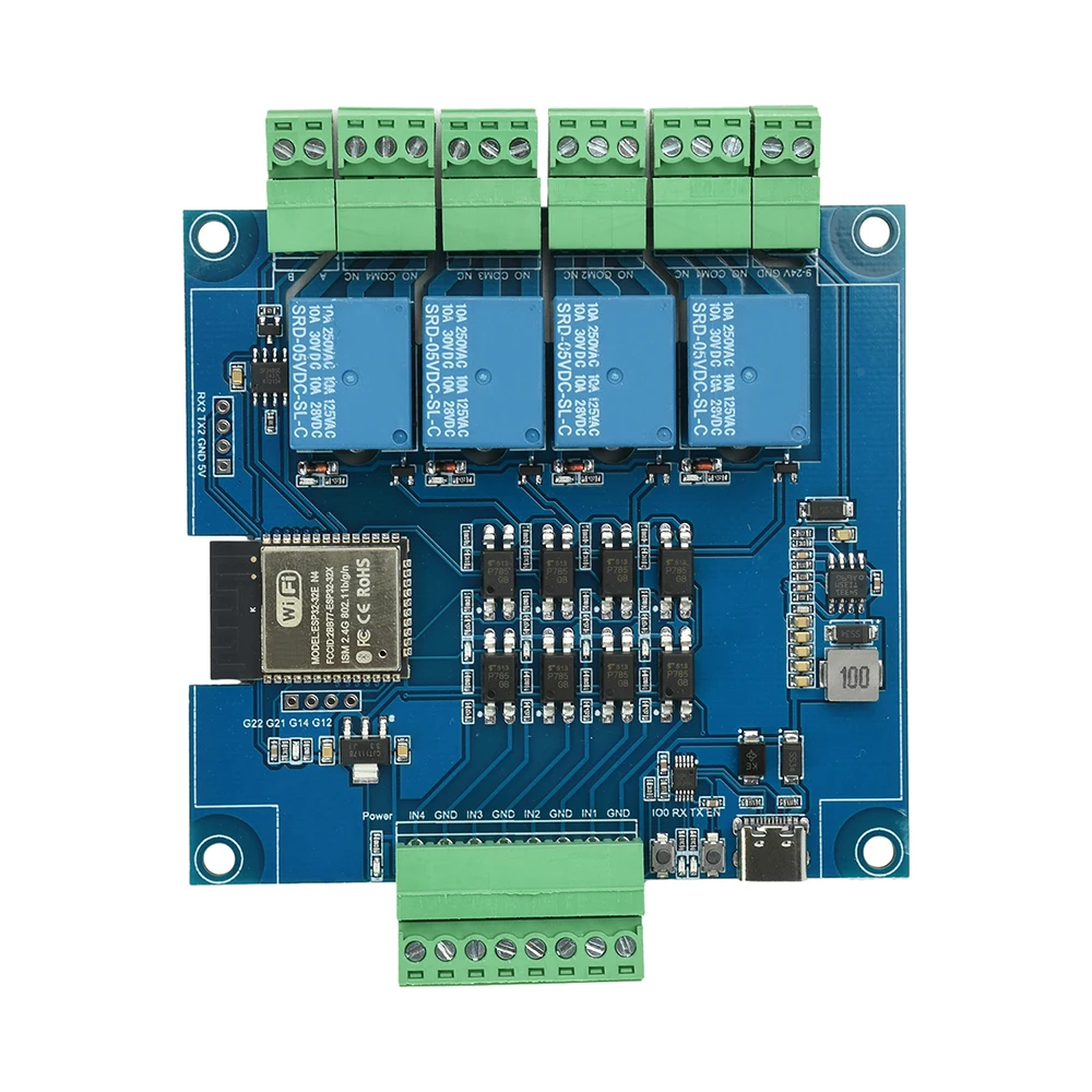 ESP32 4 8-kanaals WIFI-relaisontwikkelingsbord RS485 USART Modbus WIFI Bluetooth-relais Optocoupler Isolatiemodule DC9-24V Type C