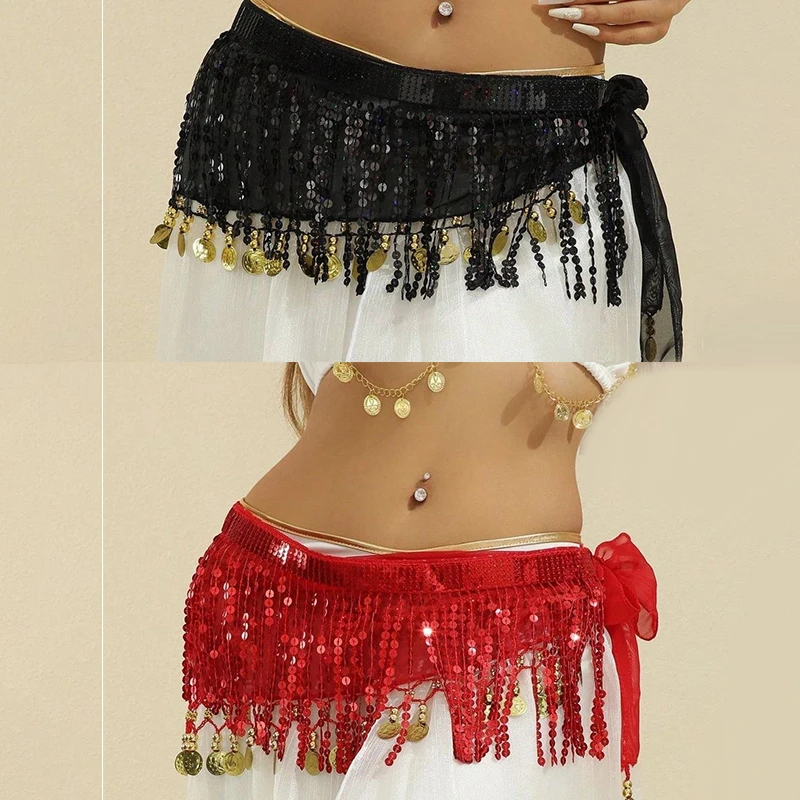 Chaîne de taille de danse du ventre, style Boho, ceinture à pampilles à paillettes, écharpe de hanche de danse indienne, Costumes de spectacle de danse Jazz avec paillettes pendantes