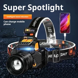 Super Bright Led Headlamp Fishing Headlight Portable Flashlight Zoom Sensor Rechargeable Outdoor Waterproof Camping Hunting 20w